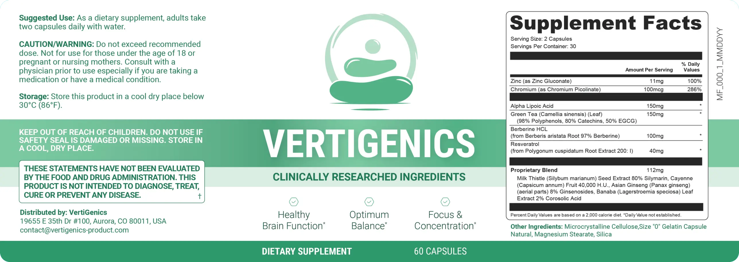 Vertigenics ingredients 